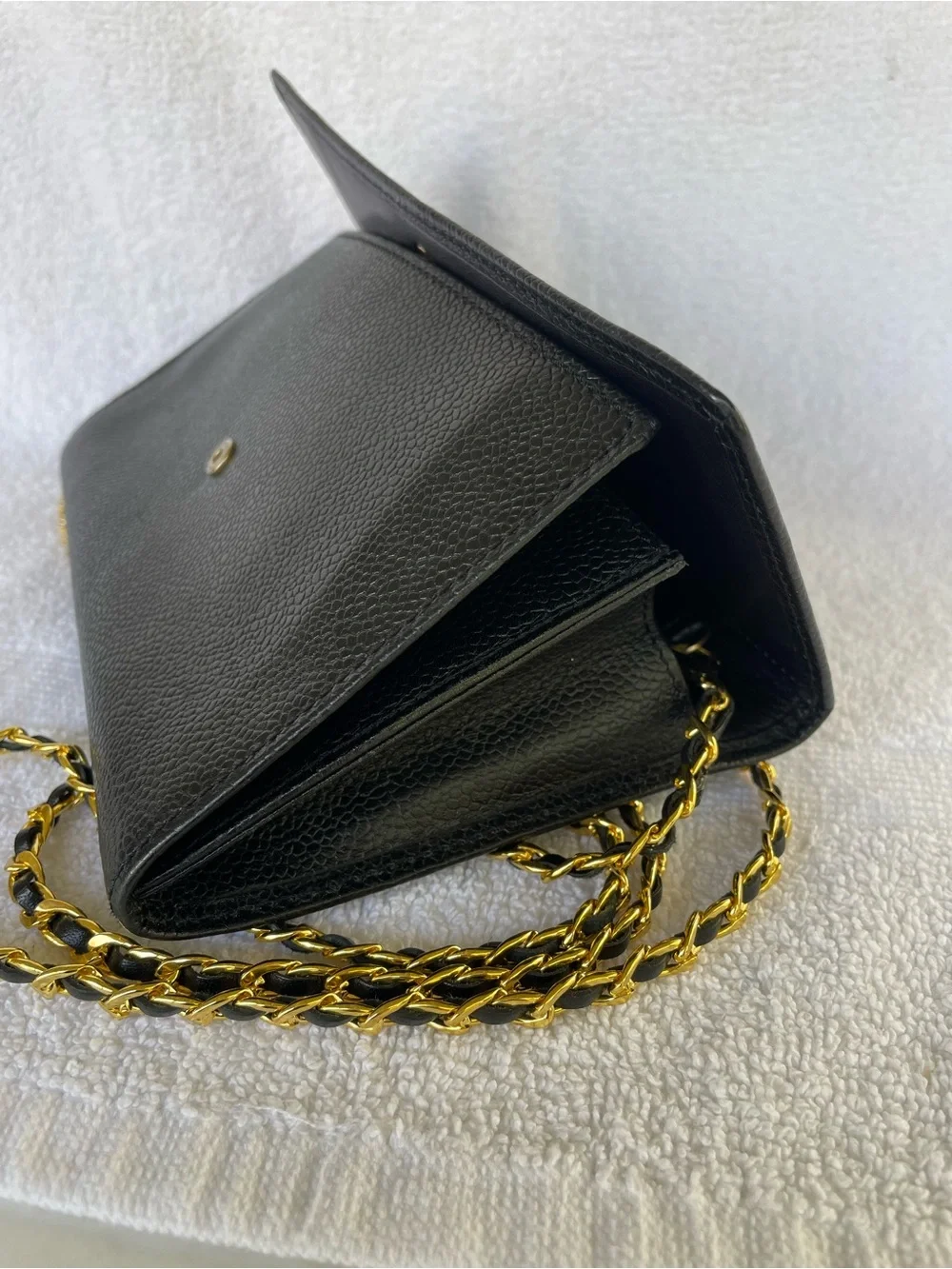 🖤AUTH. CHANEL  BLACK CAVIAR LONG WALLET WITH GOLD TONE HARDWARE.